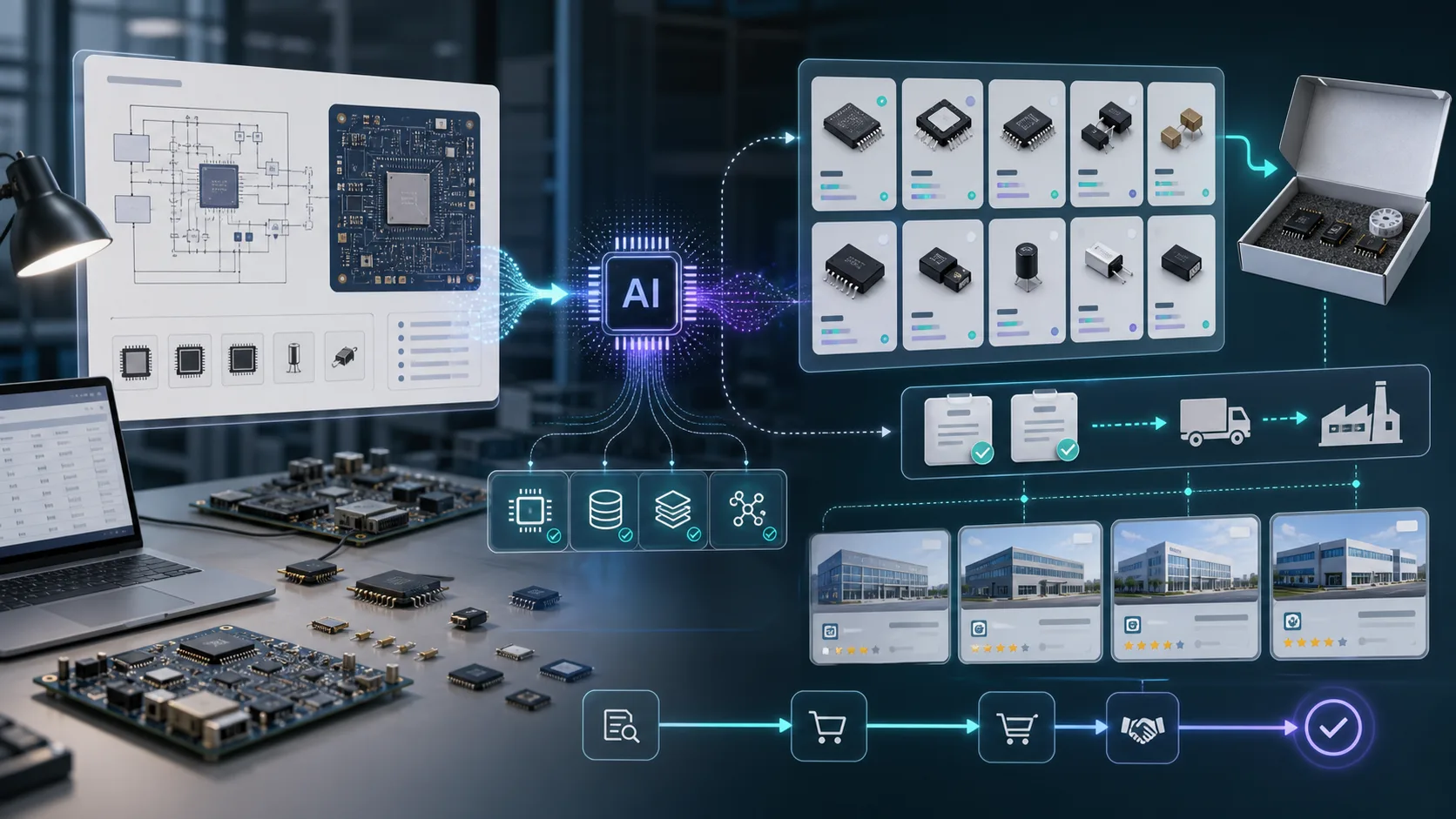 AI 原生半导体方案聚合、应用需求、产品推荐、样品和 RFQ 路径